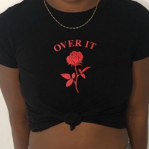Forever 21 “over it” rose  black crop t-shirt